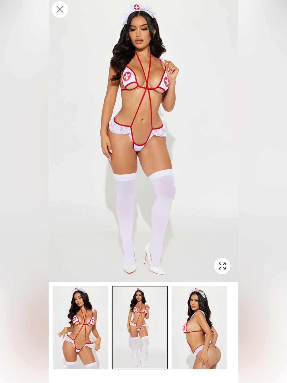 Red & White Strappy Nurse-Inspired Lingerie Set